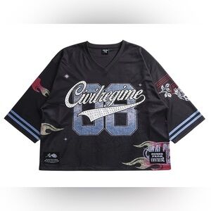 Civil Regime‎ Our Team Football Men's Jersey Black Boxy Cropped Crystal Size XL